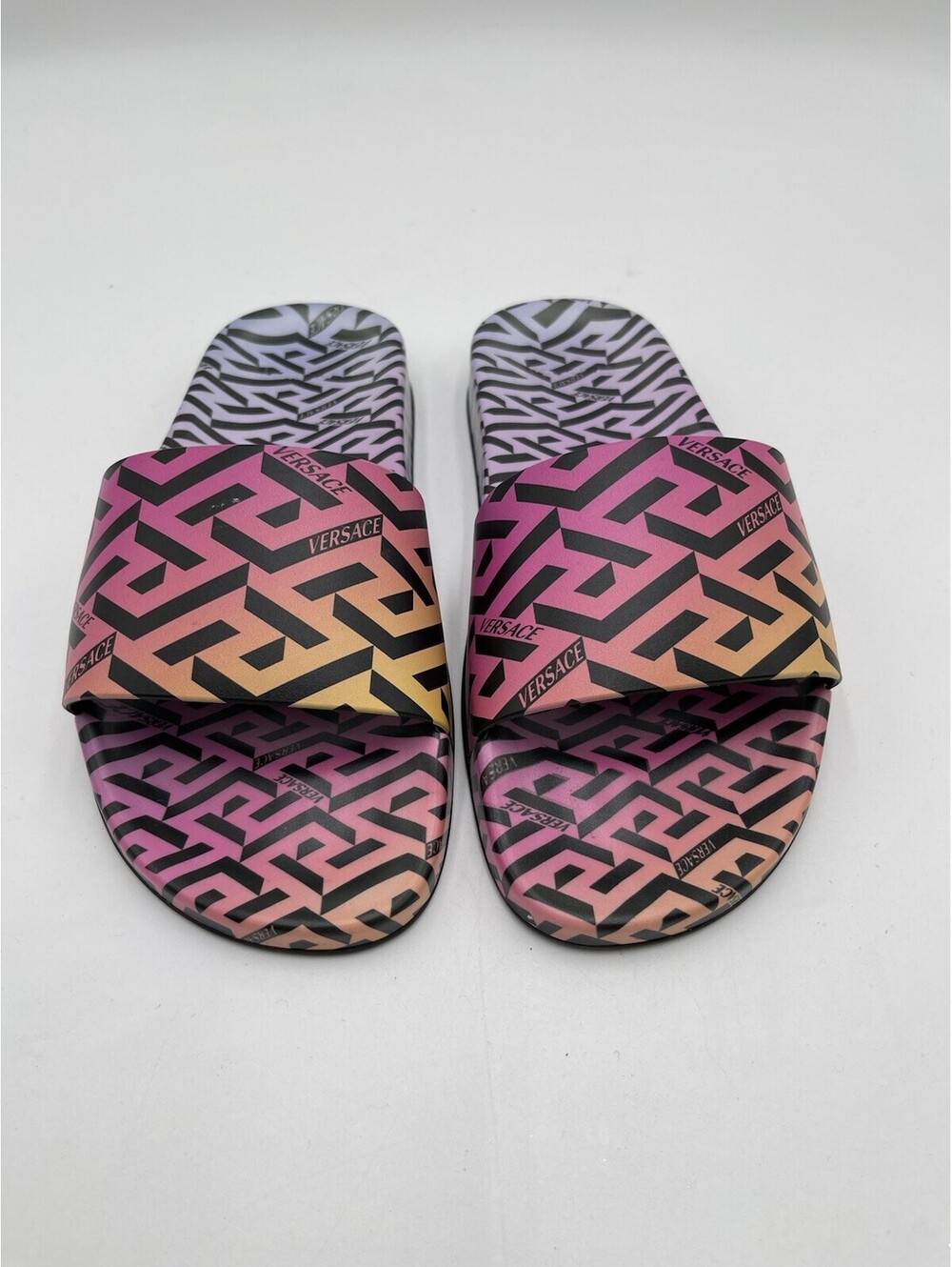 Versace Women's Logo Print Rainbow Multi-Color Pool Slide Flip Flops Shoes 36 - Picture 2 of 5